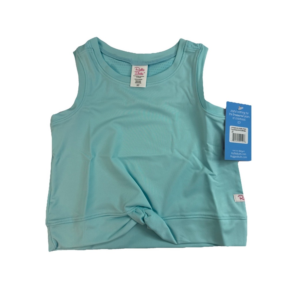 Ruffle Butts Toddler Girls Tropical Breeze Active Top With Mesh Blue  3T NWT.